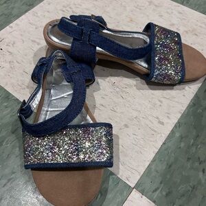 Blue and Silver Glitter Sandals with Bow Detail Nine West